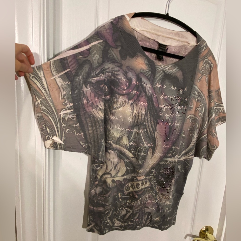 Y2K Guess Crystal Tattoo Tunic Sweater USA MADE Large - Picture 4 of 8
